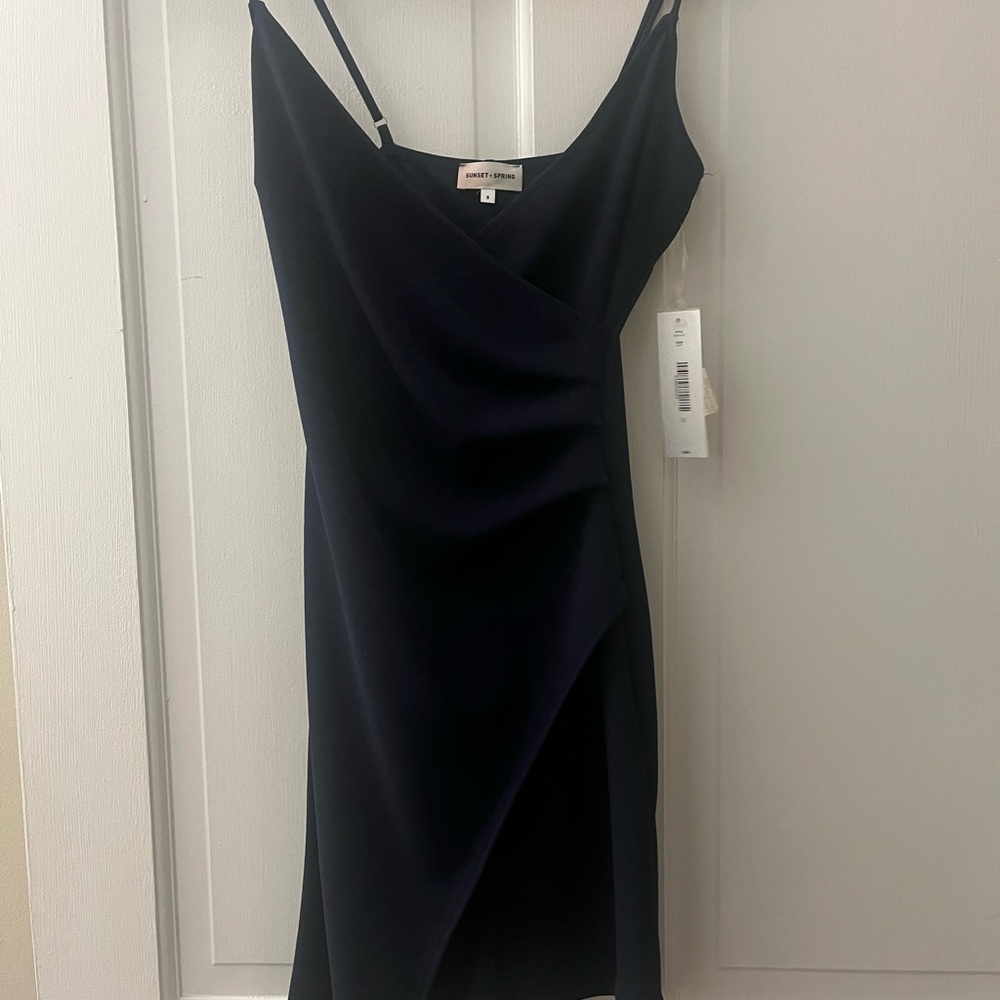 Navy Ruched Spaghetti Strap Dress